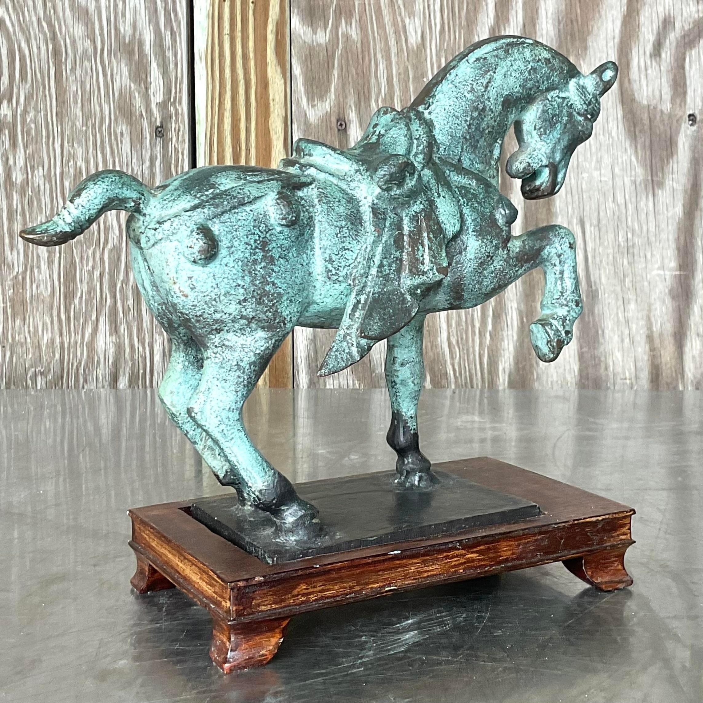 Metal Vintage Asian Patinated Tang Dynasty Horse For Sale