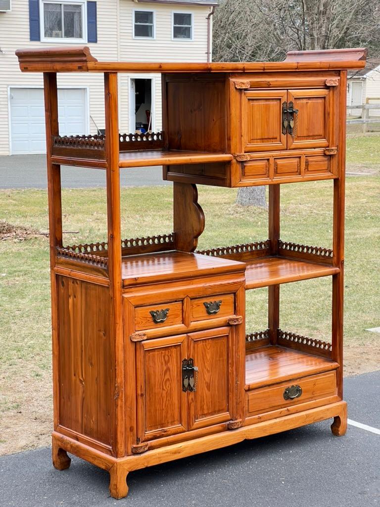 Chinese Vintage Asian Pine Etagere Display Cabinet For Sale