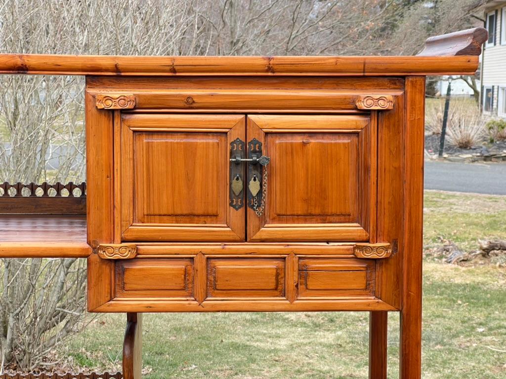 Vintage Asian Pine Etagere Display Cabinet In Good Condition For Sale In Westfield, MA