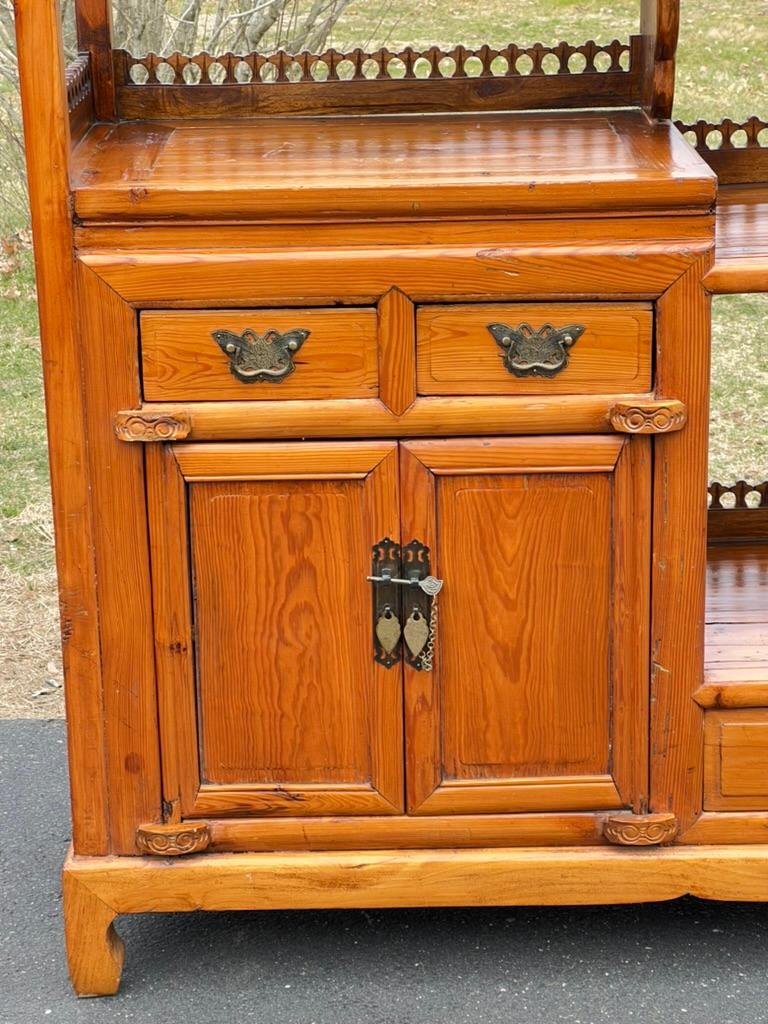 Mid-20th Century Vintage Asian Pine Etagere Display Cabinet For Sale