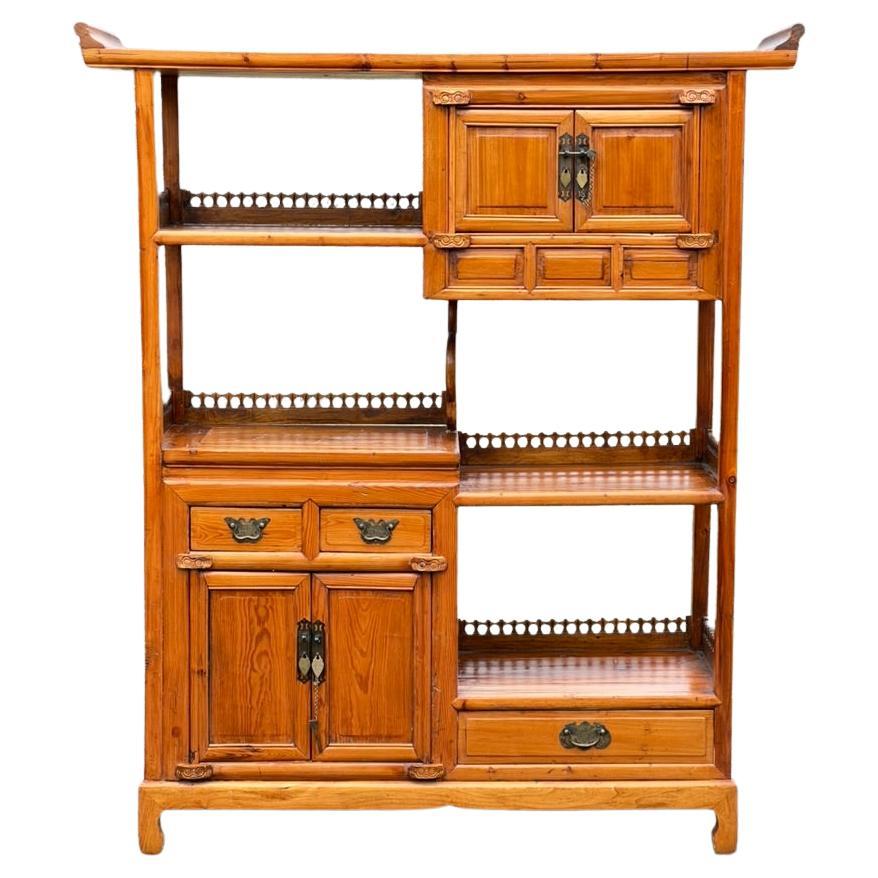 Vintage Asian Pine Etagere Display Cabinet For Sale
