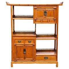 Vintage Asian Pine Etagere Display Cabinet