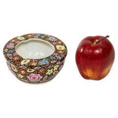 Porcellana asiatica vintage dipinta a mano con fiori neri Posacenere Cina