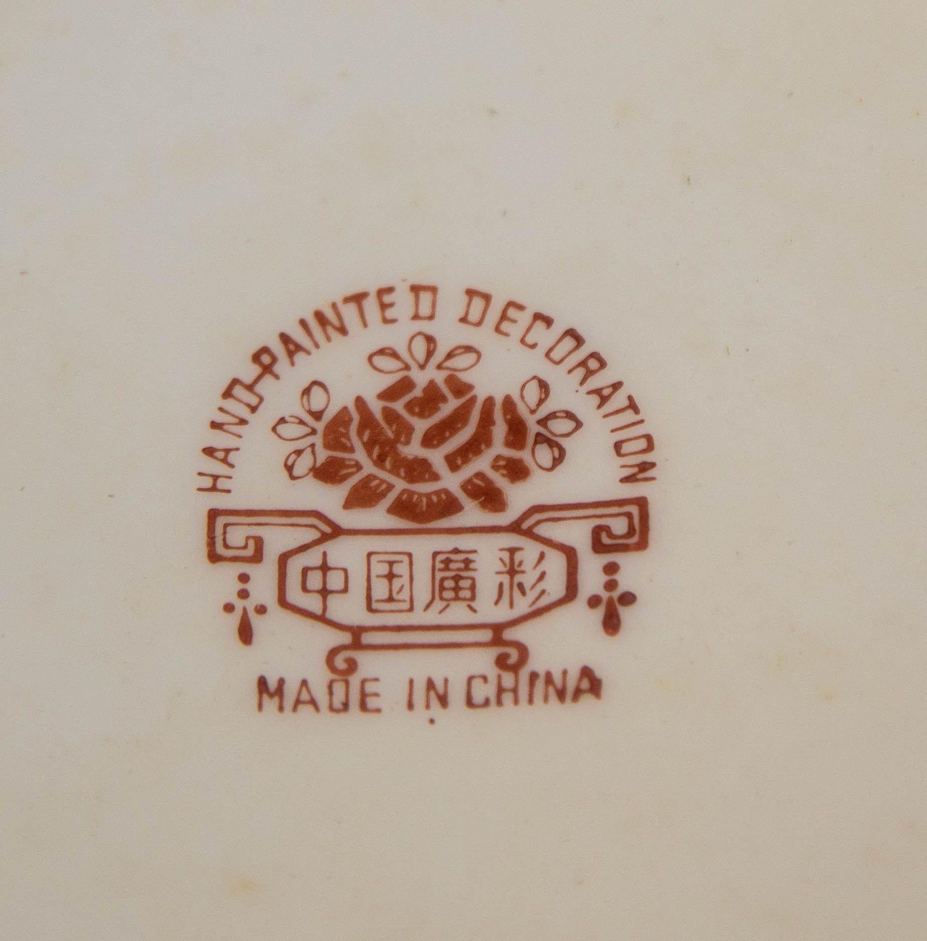 Vintage Asian Porzellan Hand gemalt schwarz floral Aschenbecher China im Angebot 1