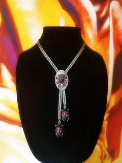 Vintage Asian Princess Selro Selini Necklace Lariat, Blackamoor Jewelry
