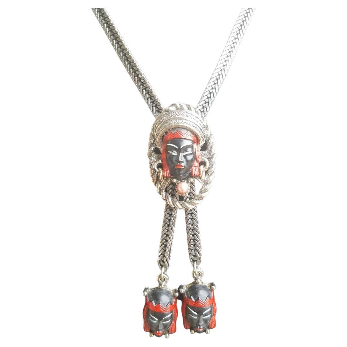 Vintage Asian Princess Selro Selini Necklace Lariat, Blackamoor Jewelry For Sale