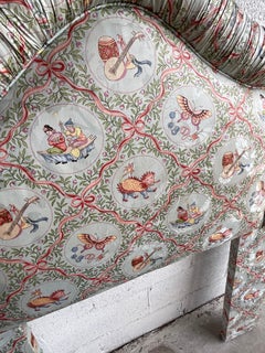 Vintage Asian Print Shirred Trim Twin Headboards