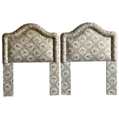 Vintage Asian Print Shirred Trim Twin Headboards