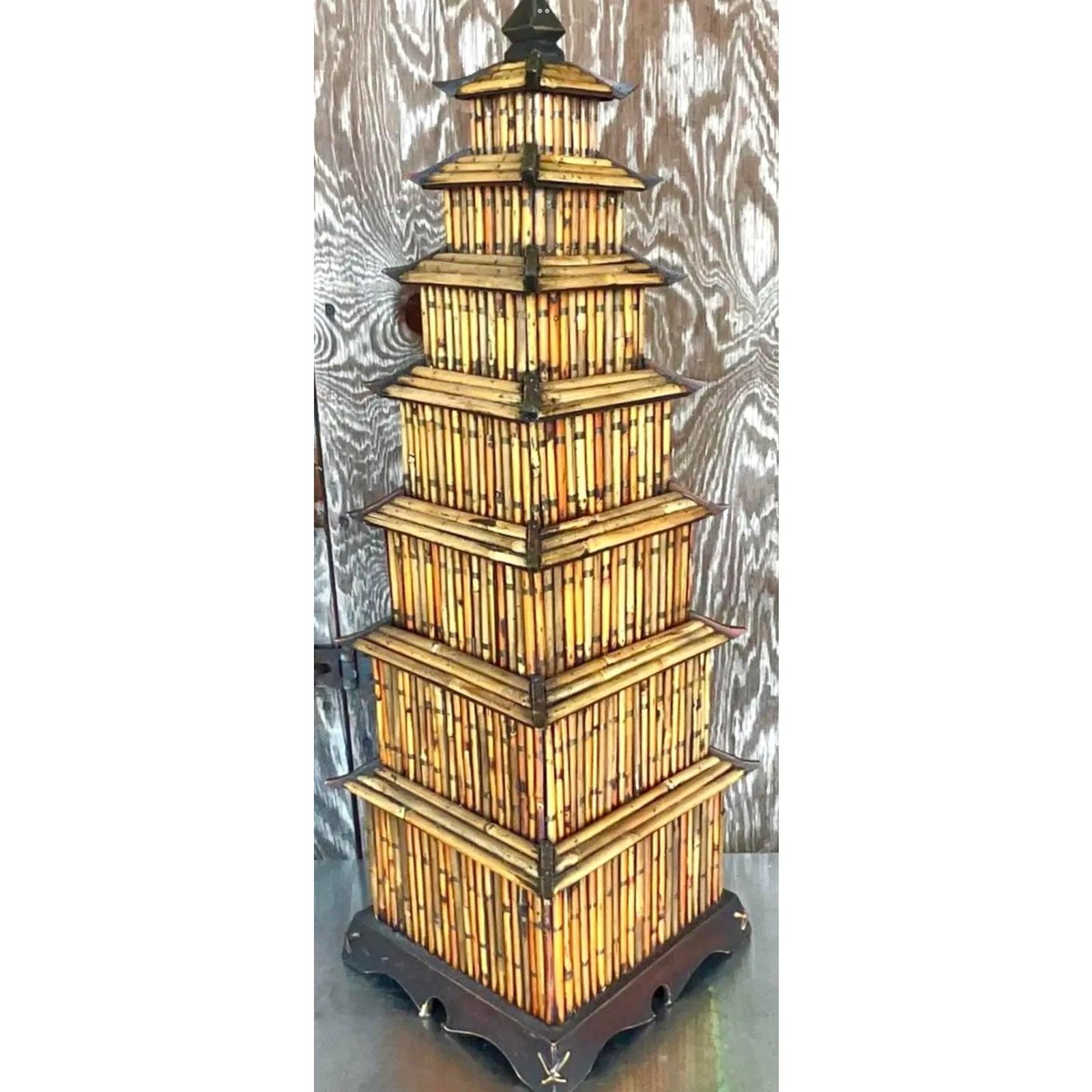 Chinoiserie Vintage Asian Rattan Pagodas - A Pair For Sale