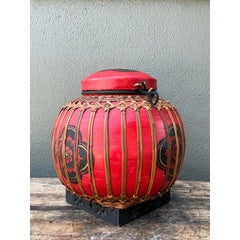 Vintage Asian Rattan gewickelt Korb mit Deckel