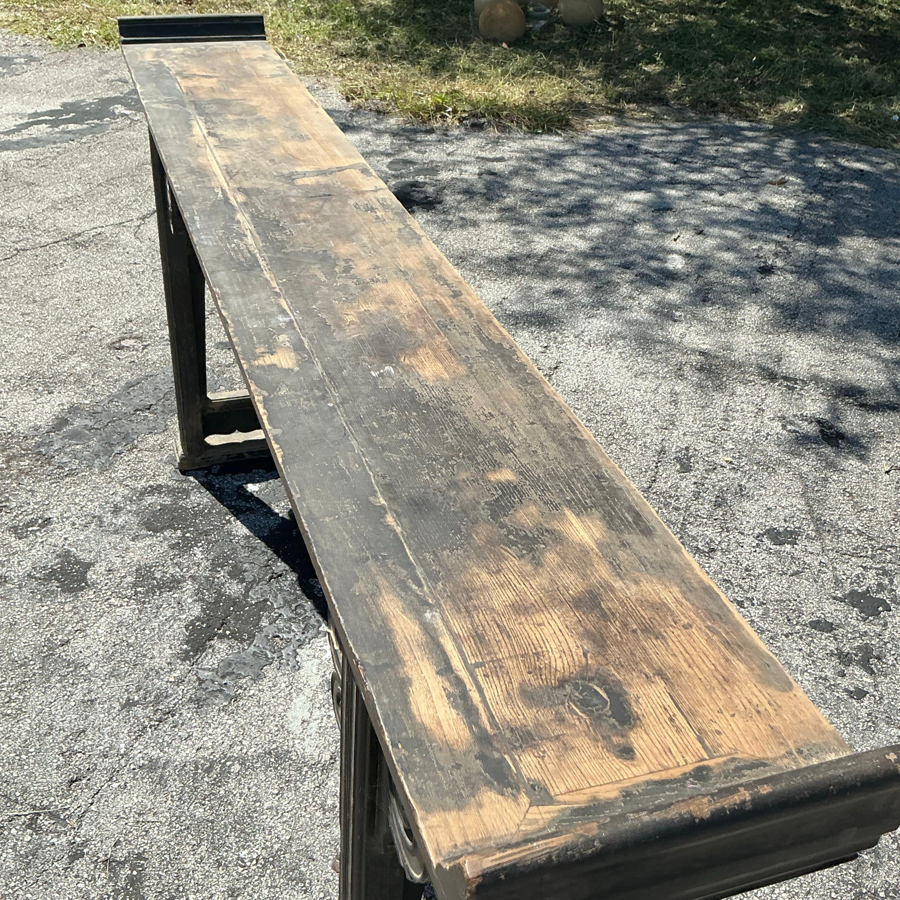 Vintage Asian Reclaimed Wood Console Table In Good Condition For Sale In west palm beach, FL