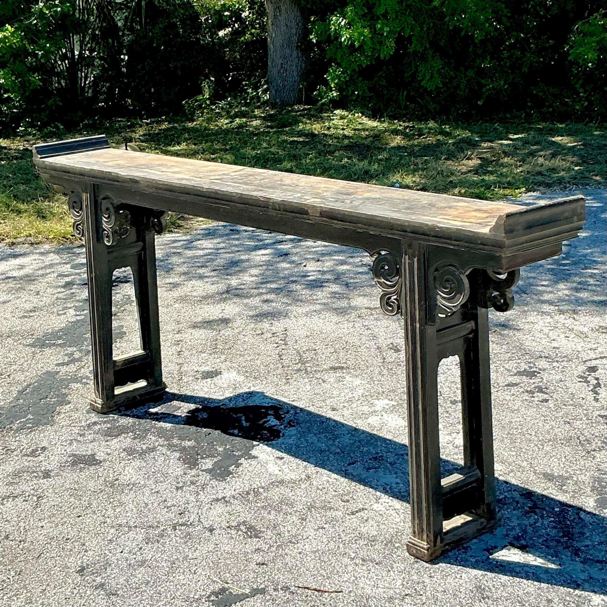 20th Century Vintage Asian Reclaimed Wood Console Table For Sale