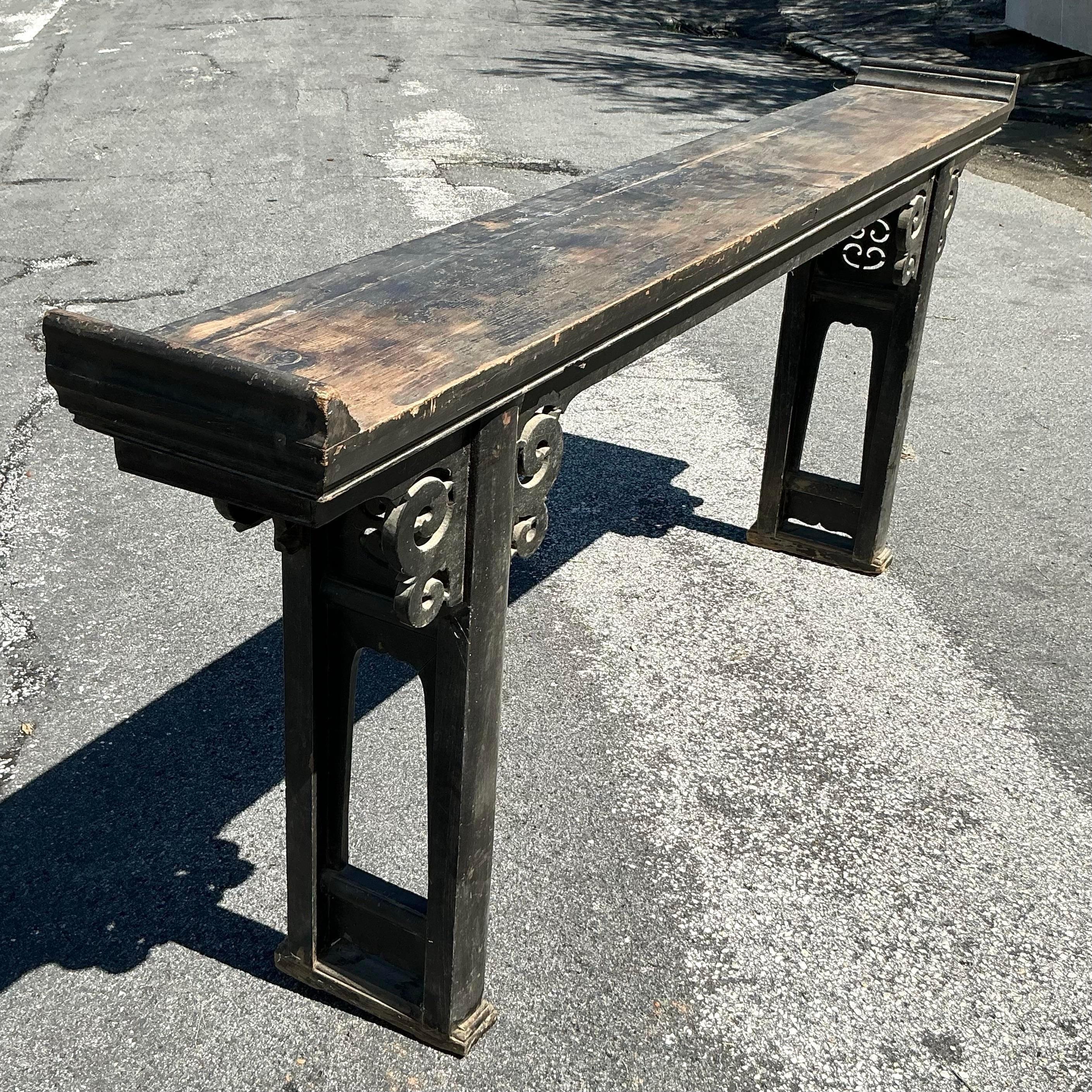 Vintage Asian Reclaimed Wood Console Table For Sale 3