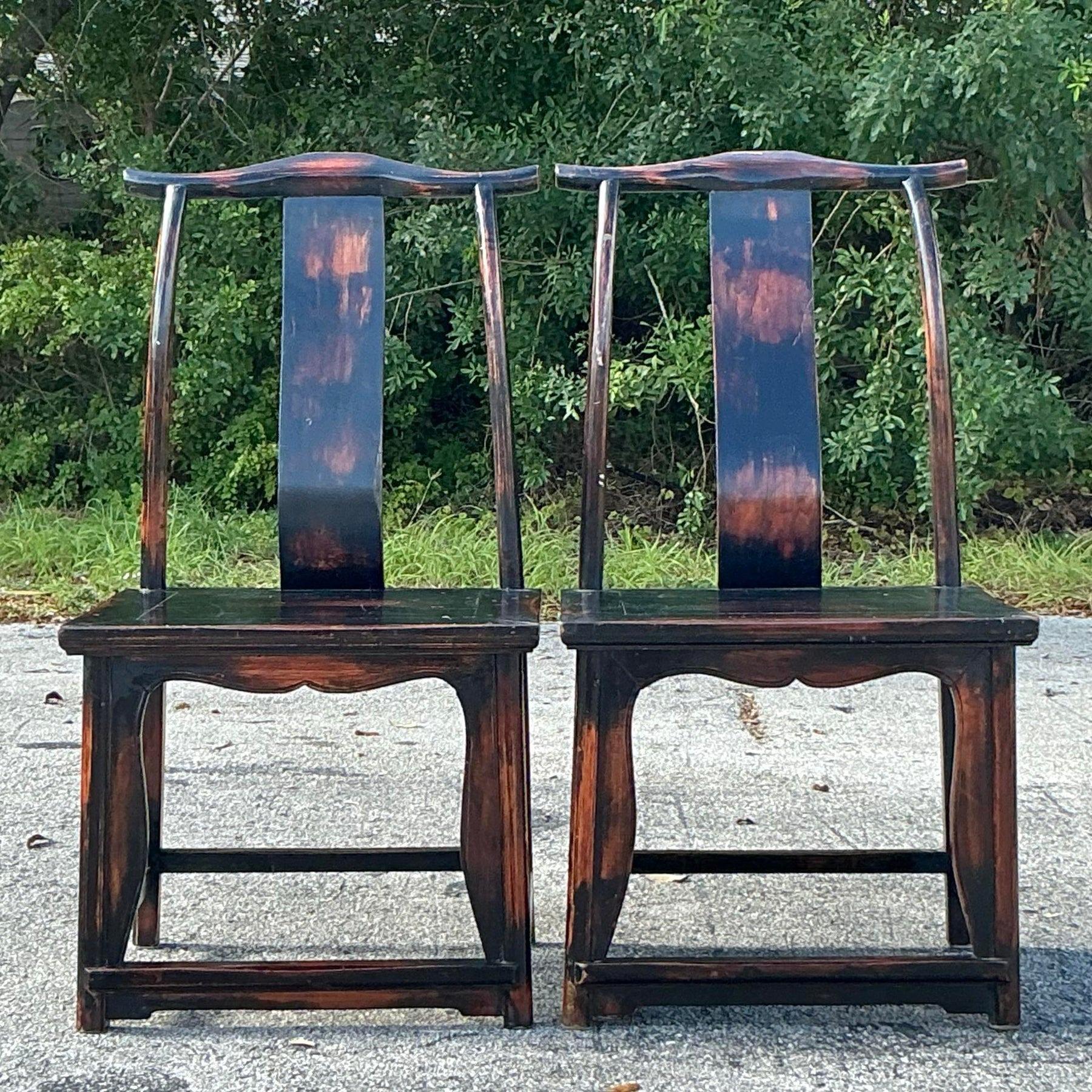 Japanese Vintage Asian Reclaimed Wood Emperor Chair - a Pair For Sale