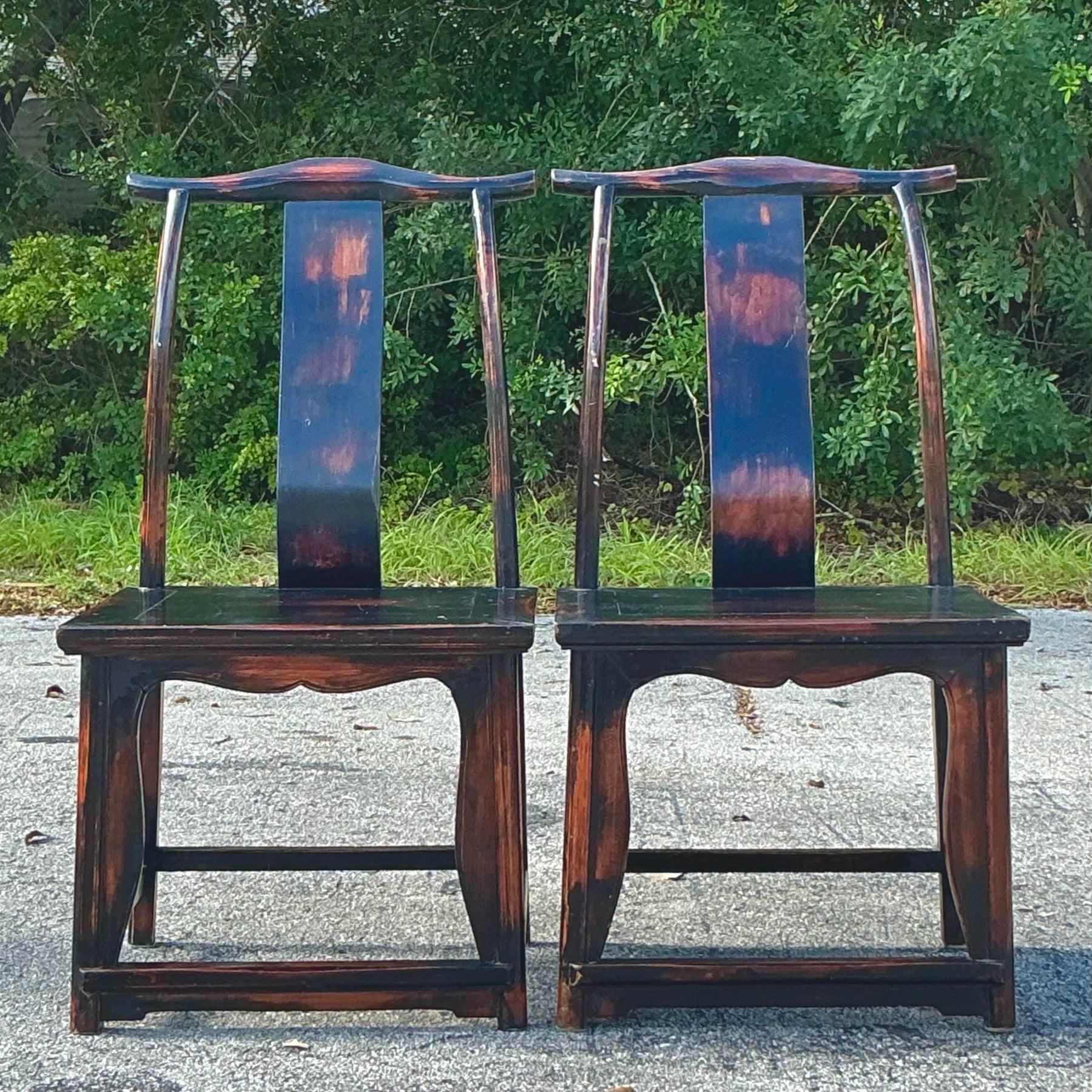 20th Century Vintage Asian Reclaimed Wood Emperor Chair - a Pair For Sale