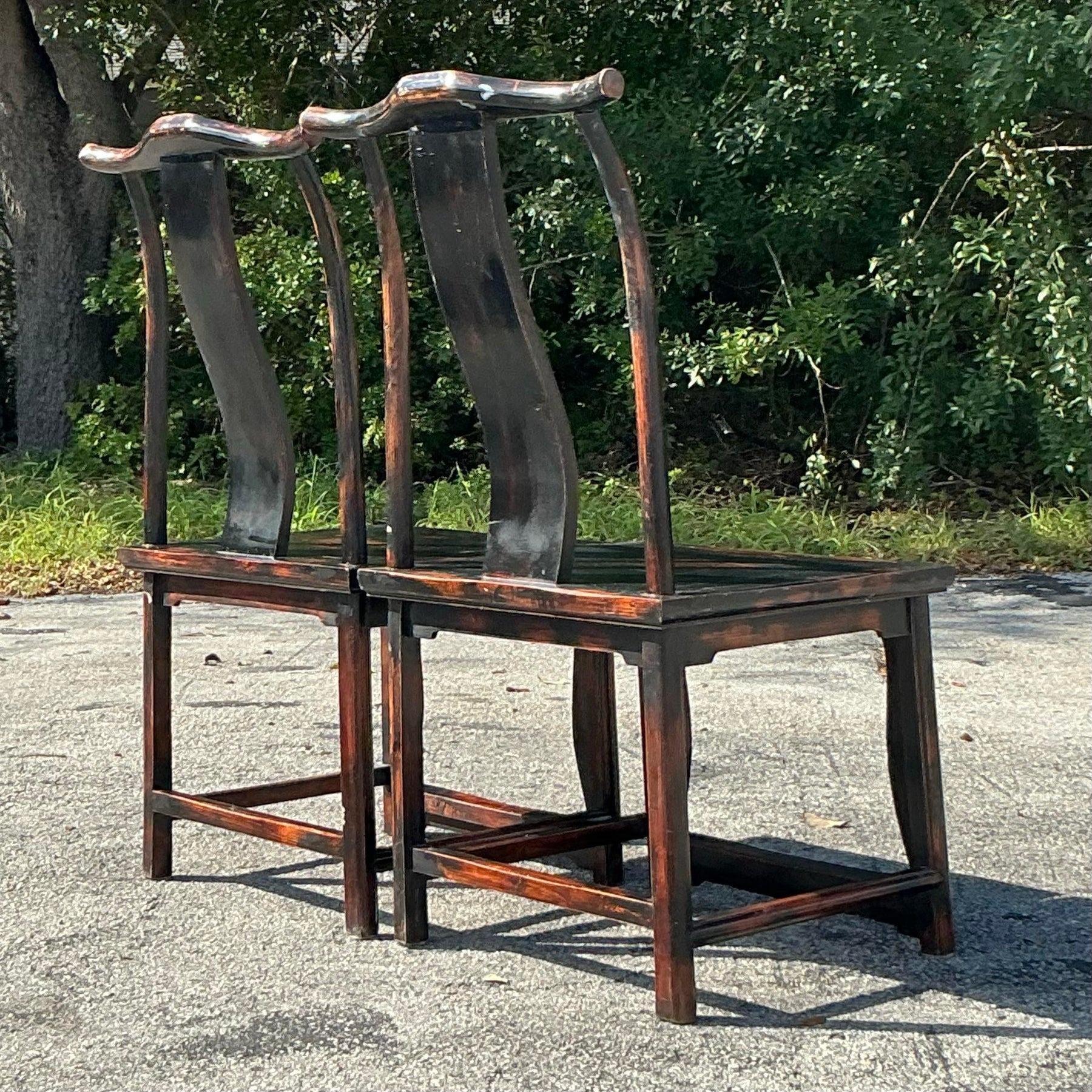 Vintage Asian Reclaimed Wood Emperor Chair - a Pair For Sale 1