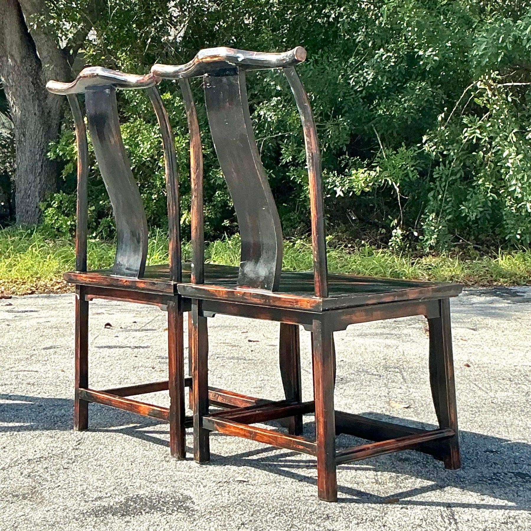Vintage Asian Reclaimed Wood Emperor Chair - a Pair For Sale 2