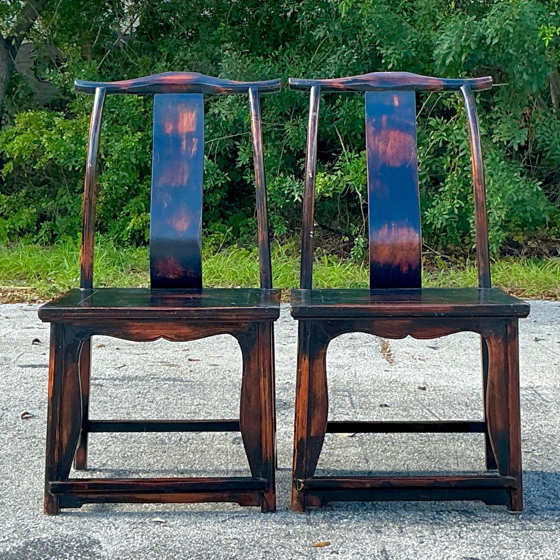Vintage Asian Reclaimed Wood Emperor Chair - a Pair For Sale 3