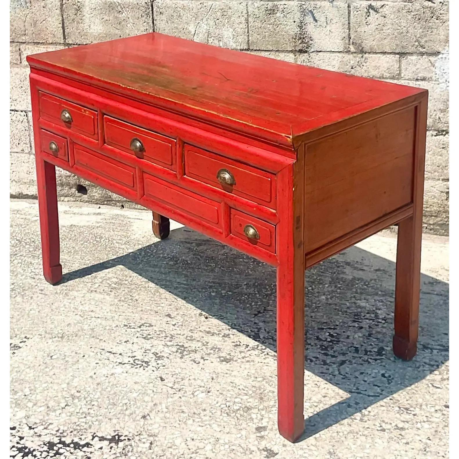 Vintage Asian Reclaimed Wood Lowboy In Good Condition In west palm beach, FL
