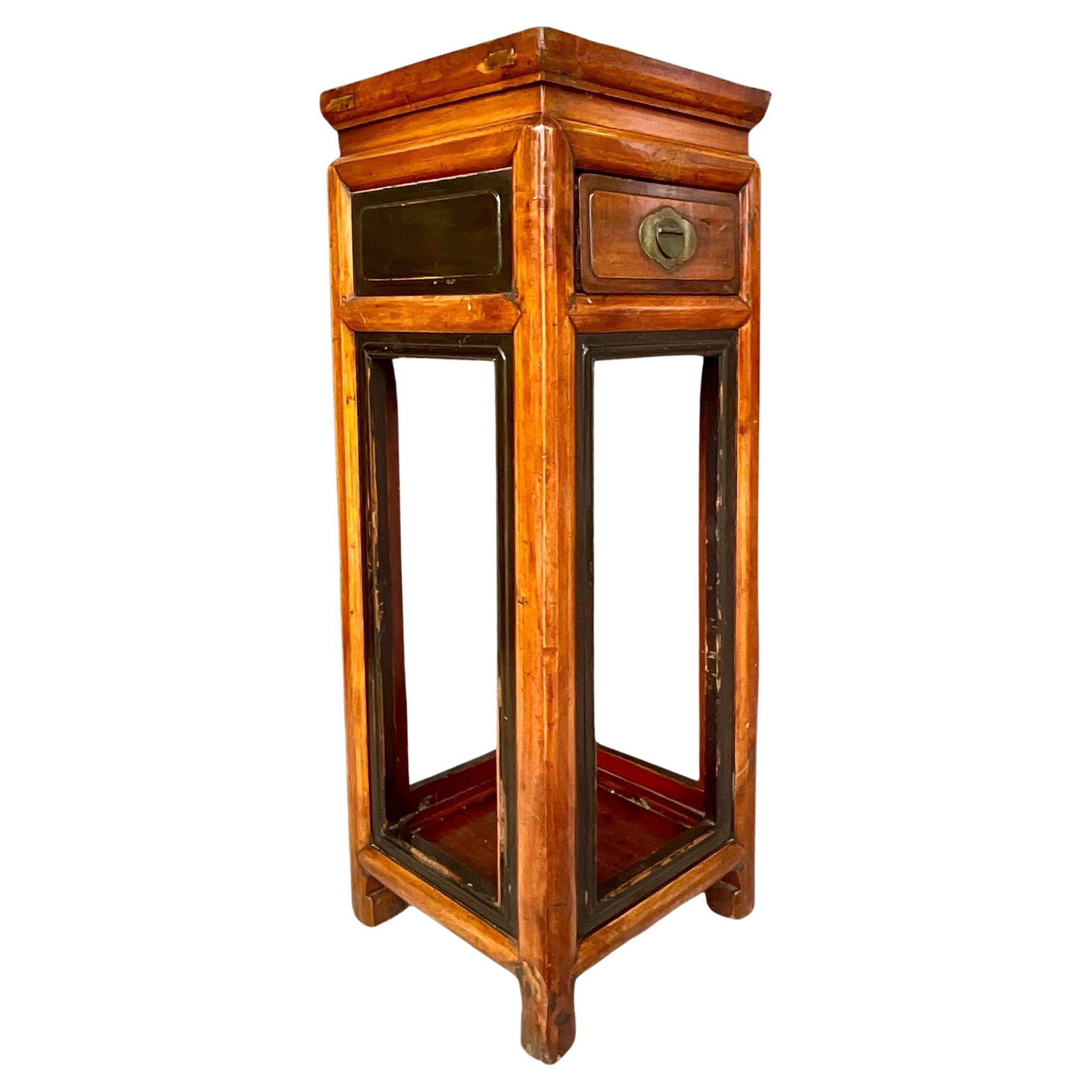 Piédestal médaillon vintage asiatique en bois de récupération