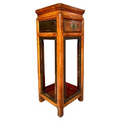 Vintage Asian Reclaimed Wood Medallion Pedestal