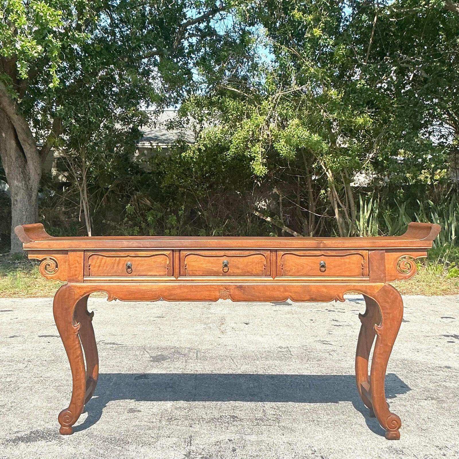 Vintage Asian Reclaimed Wood Pagoda Console Table For Sale 5