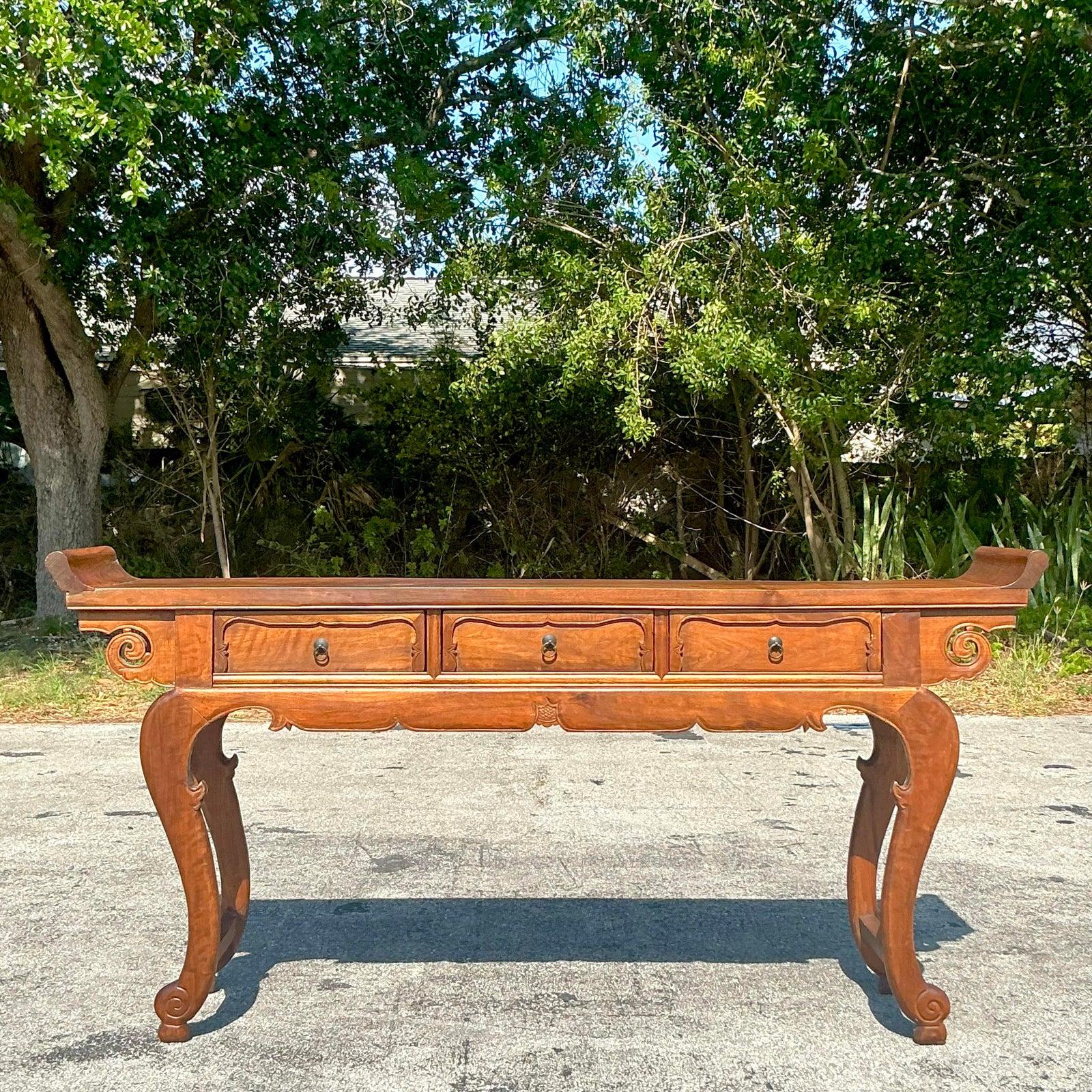 Vintage Asian Reclaimed Wood Pagoda Console Table For Sale 7