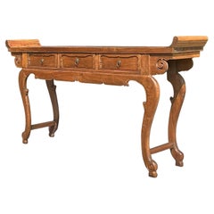 Vintage Asian Reclaimed Wood Pagoda Console Table