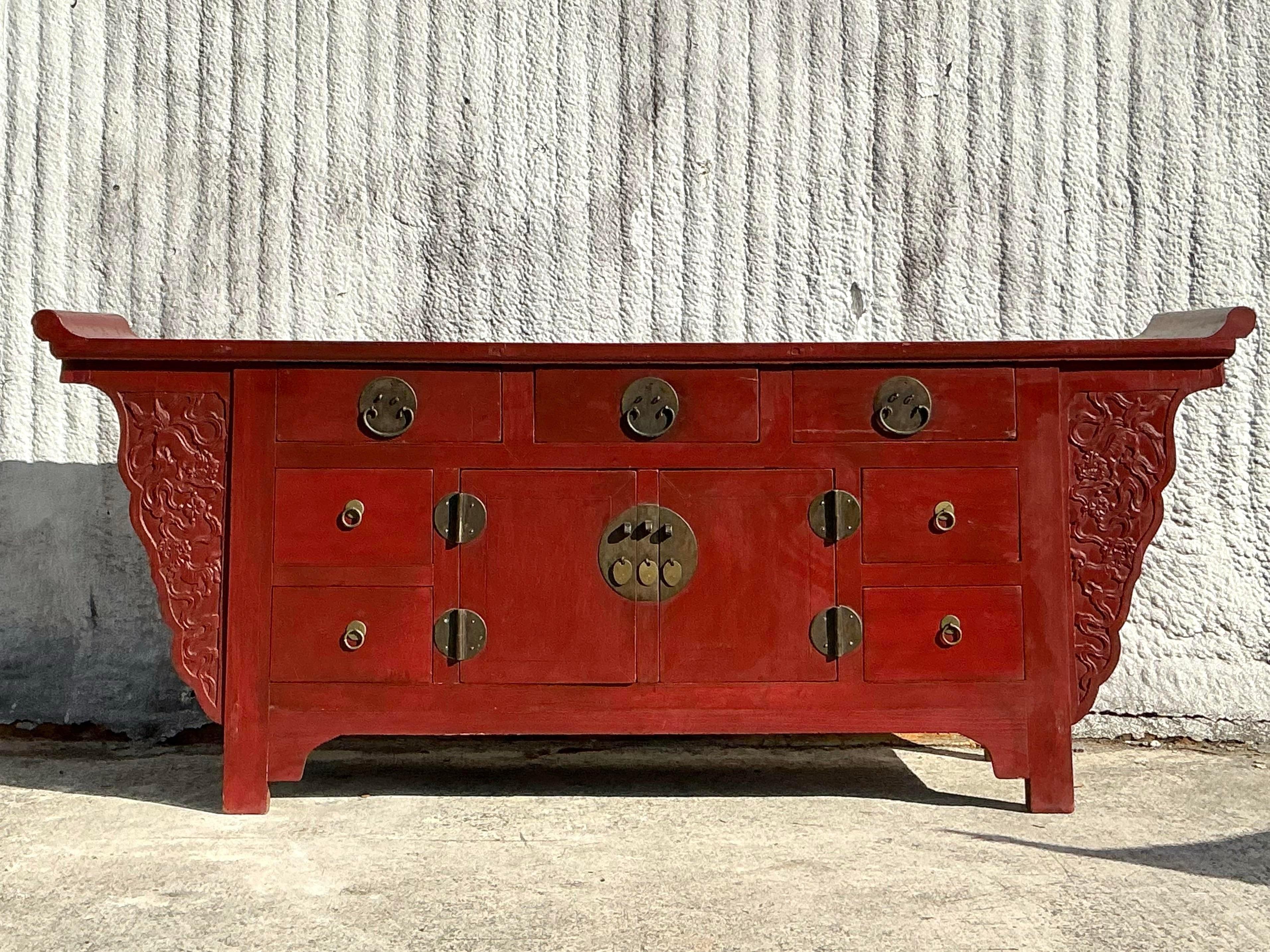 Vintage Asian Reclaimed Wood Pagoda Credenza For Sale 5