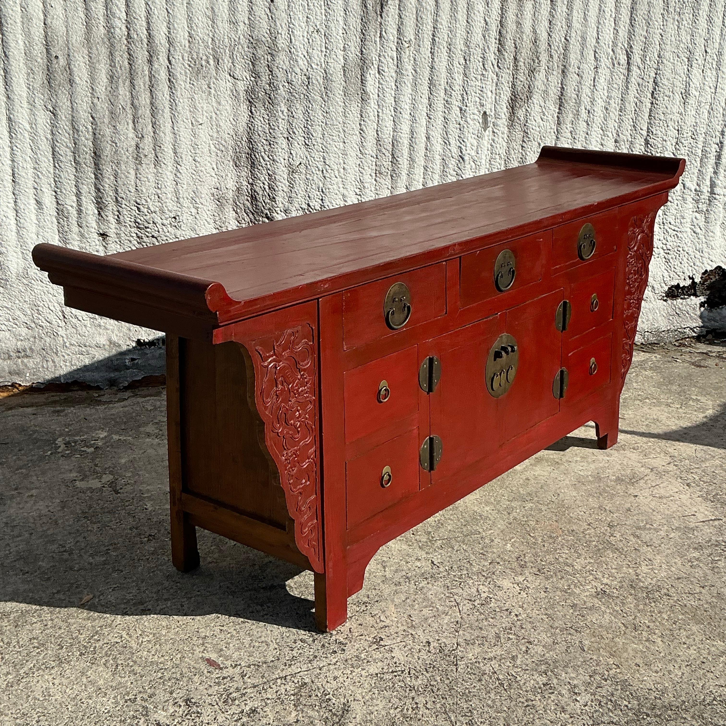 Vintage Asian Reclaimed Wood Pagoda Credenza For Sale 2