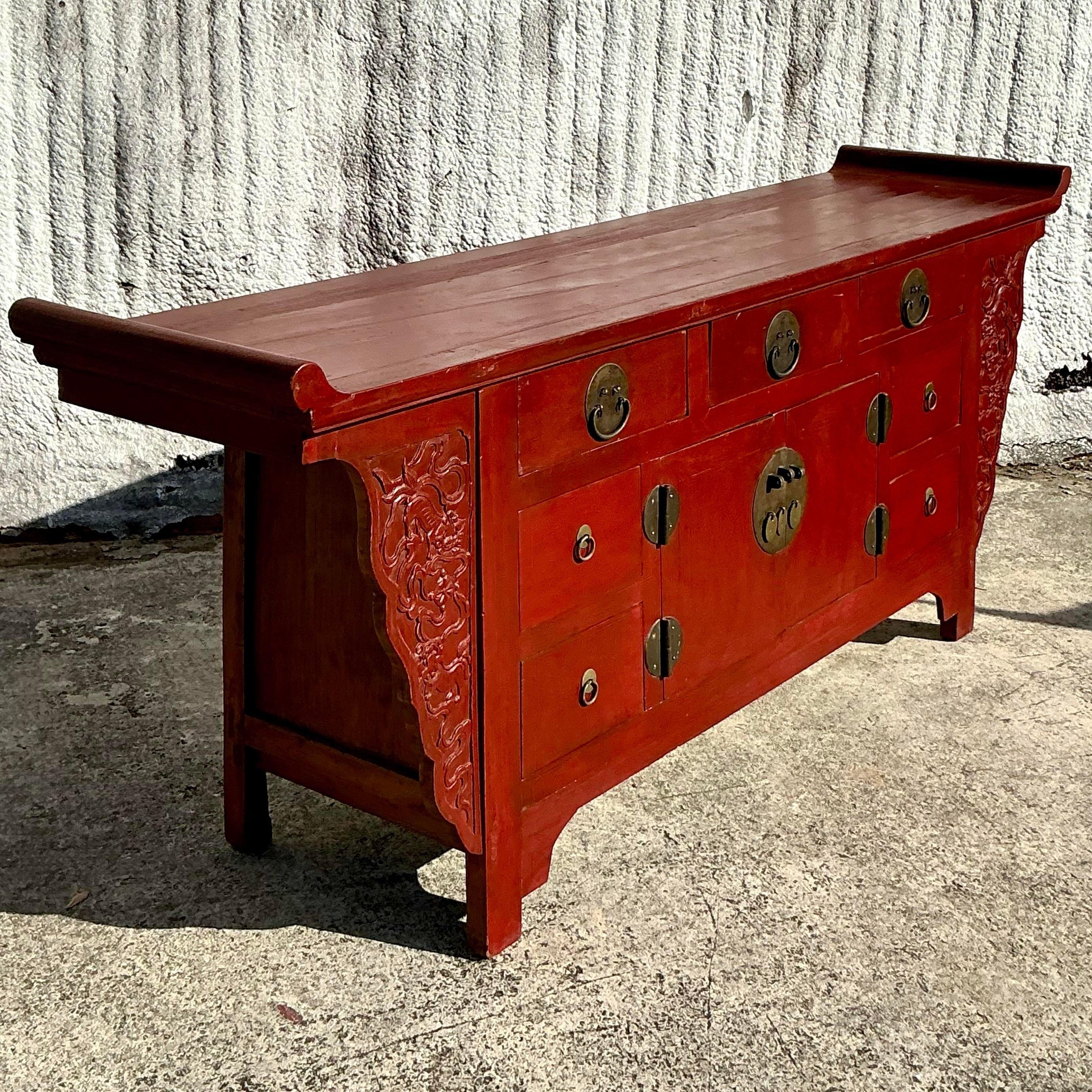Vintage Asian Reclaimed Wood Pagoda Credenza For Sale 4