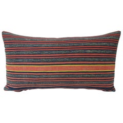 Vintage Asian Red and Indigo Woven Lumbar Pillow