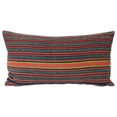 Vintage Asian Red and Indigo Woven Lumbar Pillow