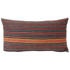 Vintage Asian Red and Indigo Woven Lumbar Pillow