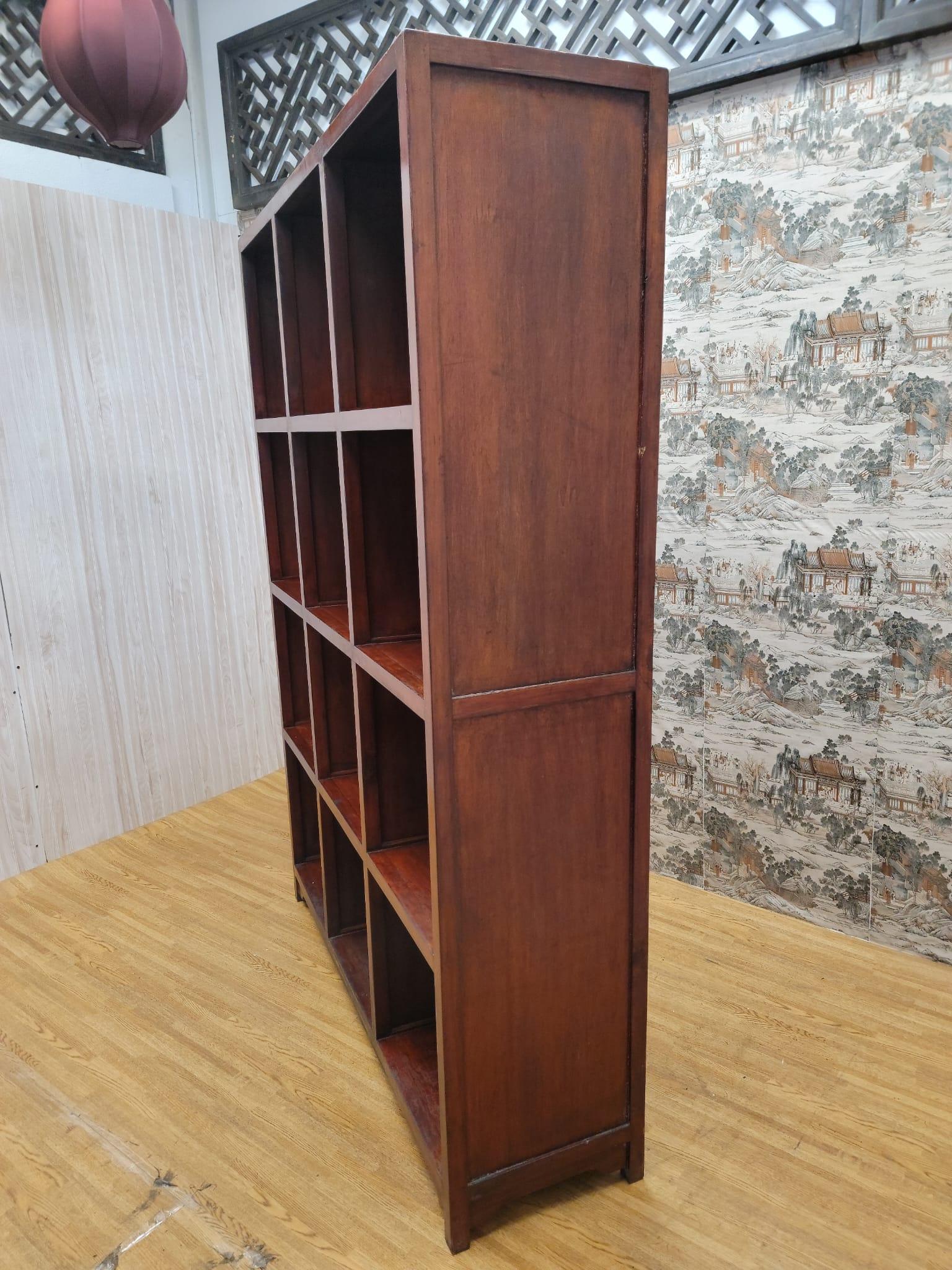 Vintage Chinese Red Lacquered Elmwood Cube Bookcase 4