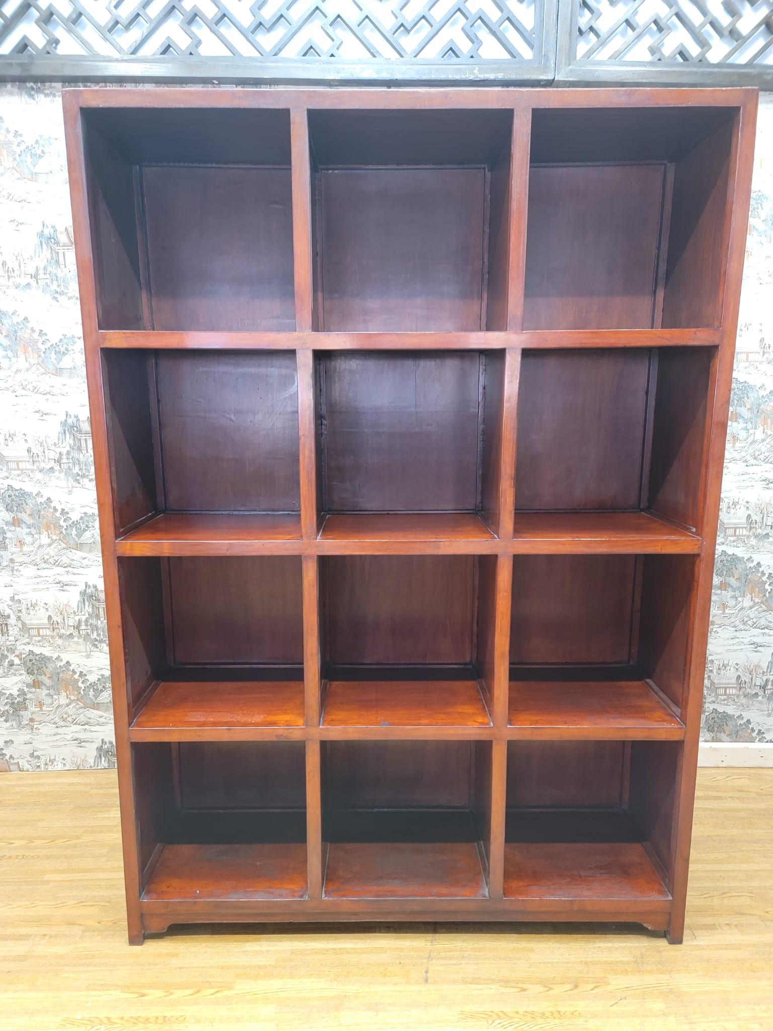 Vintage Chinese Red Lacquered Elmwood Cube Bookcase 6
