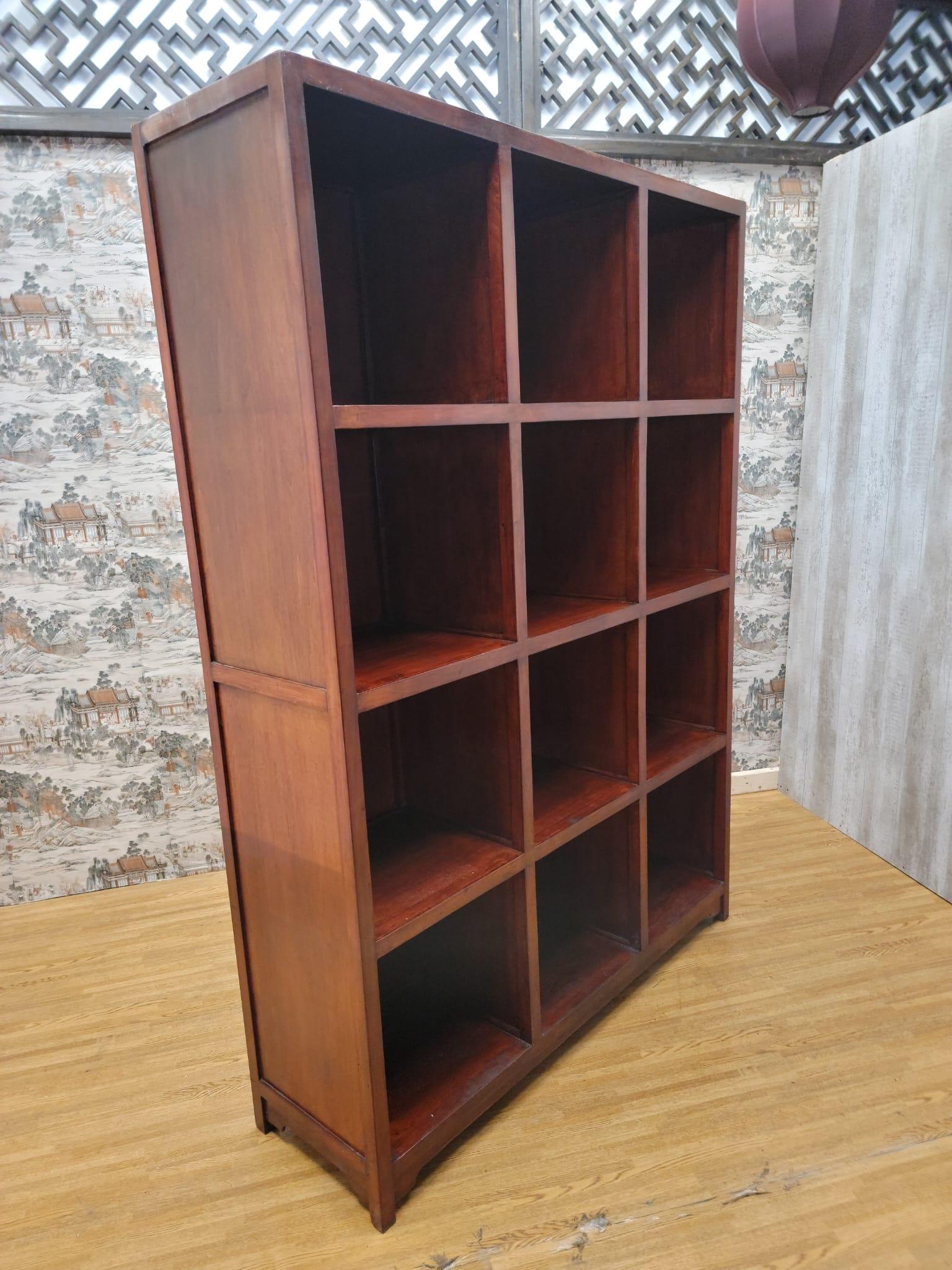 Rustic Vintage Chinese Red Lacquered Elmwood Cube Bookcase