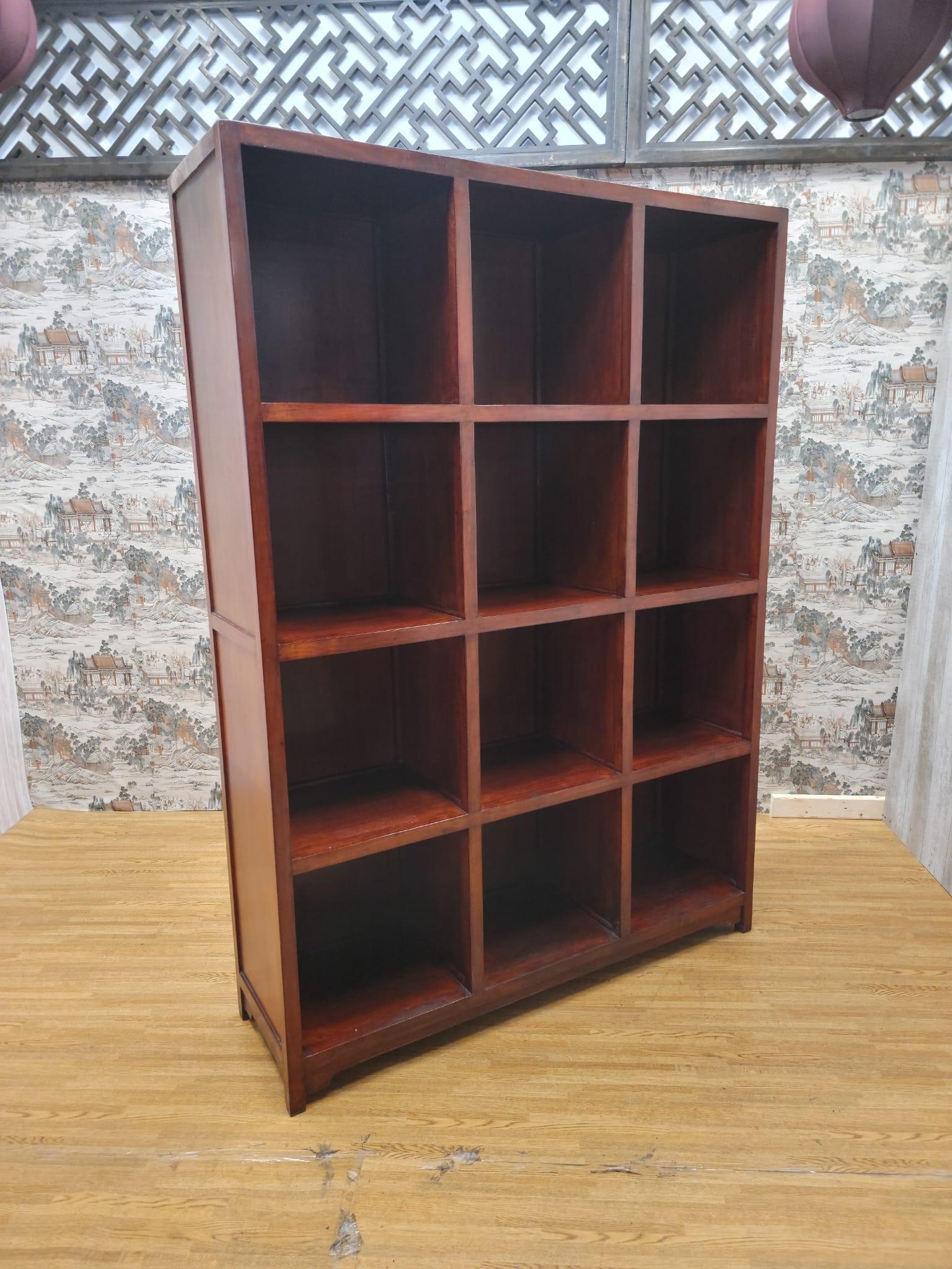 Vintage Chinese Red Lacquered Elmwood Cube Bookcase In Good Condition In Chicago, IL