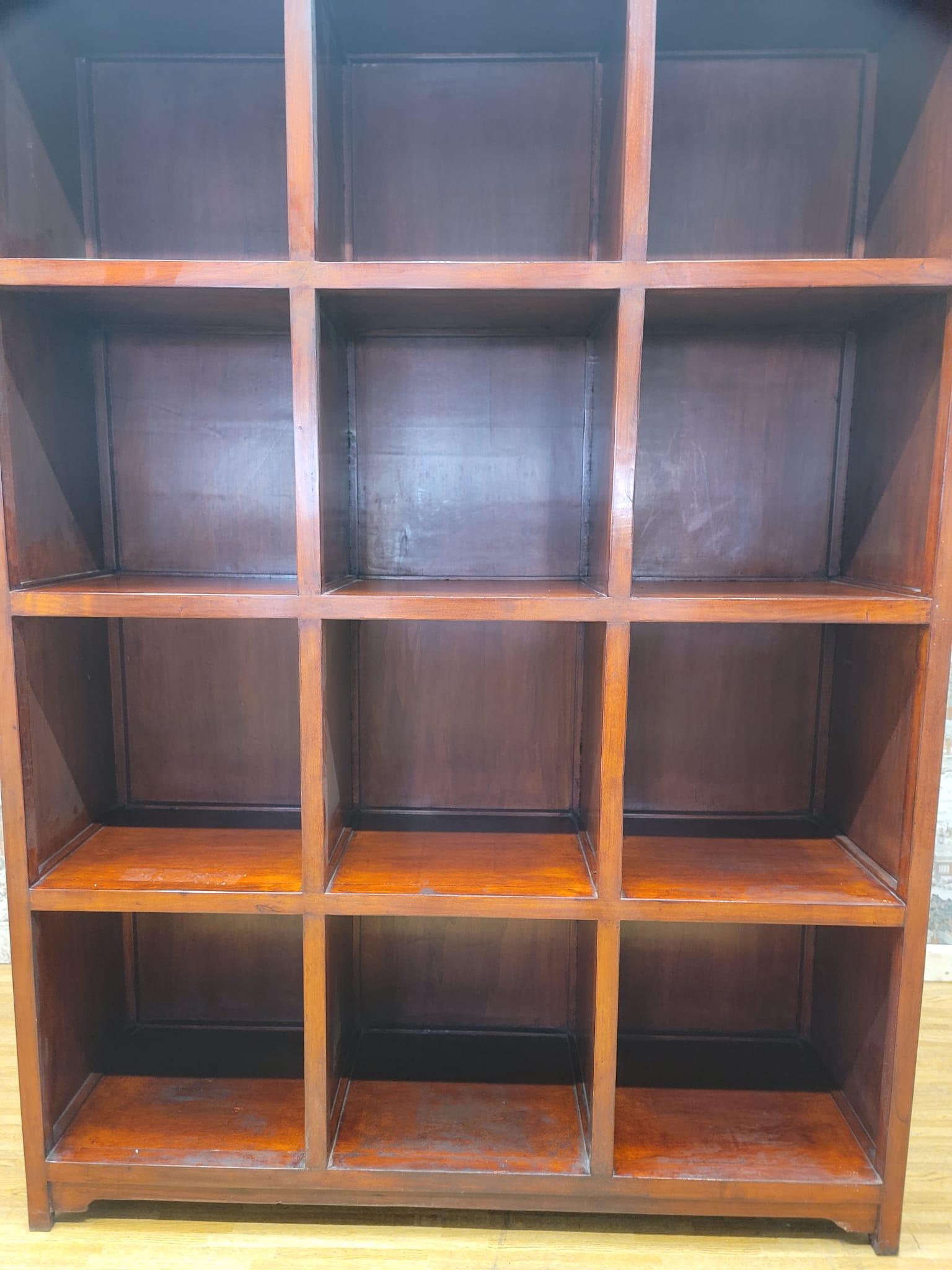Vintage Chinese Red Lacquered Elmwood Cube Bookcase 3