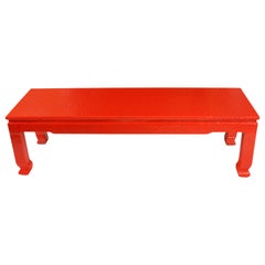 Vintage Asian Red Grasscloth Coffee Table