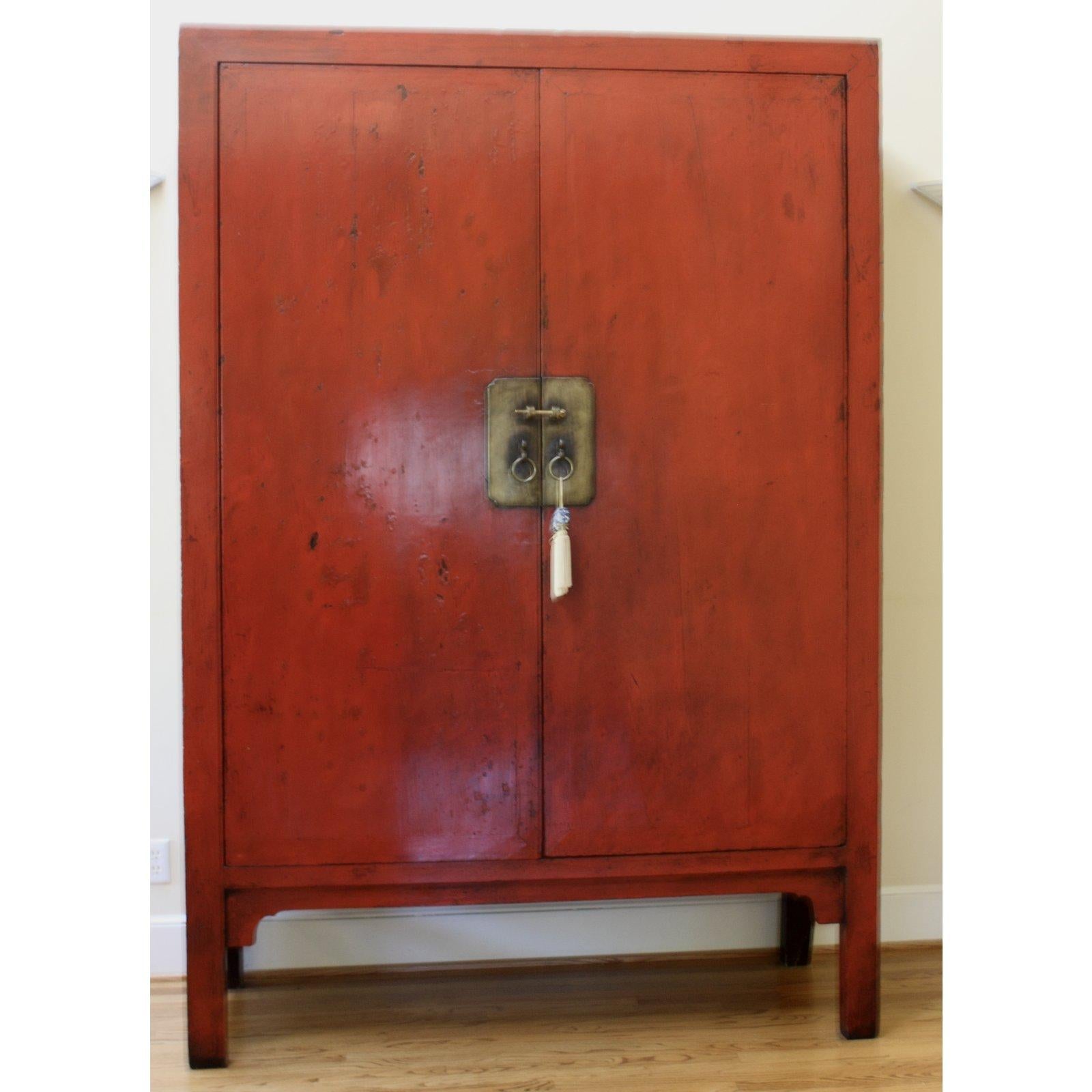 20th Century Vintage Asian Red Lacquer Cabinet For Sale