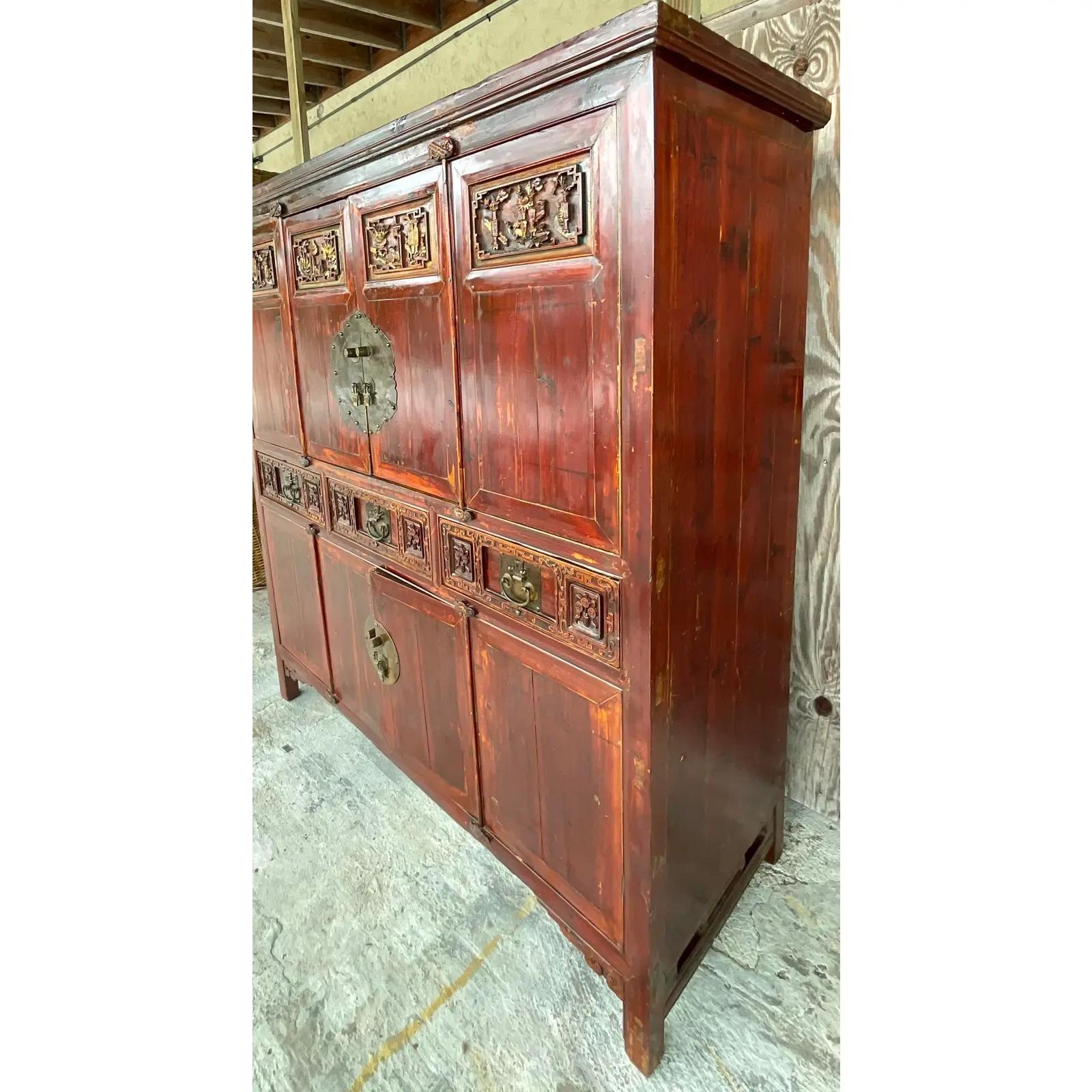 Vintage Asian Red Lacquered Hutch For Sale 1