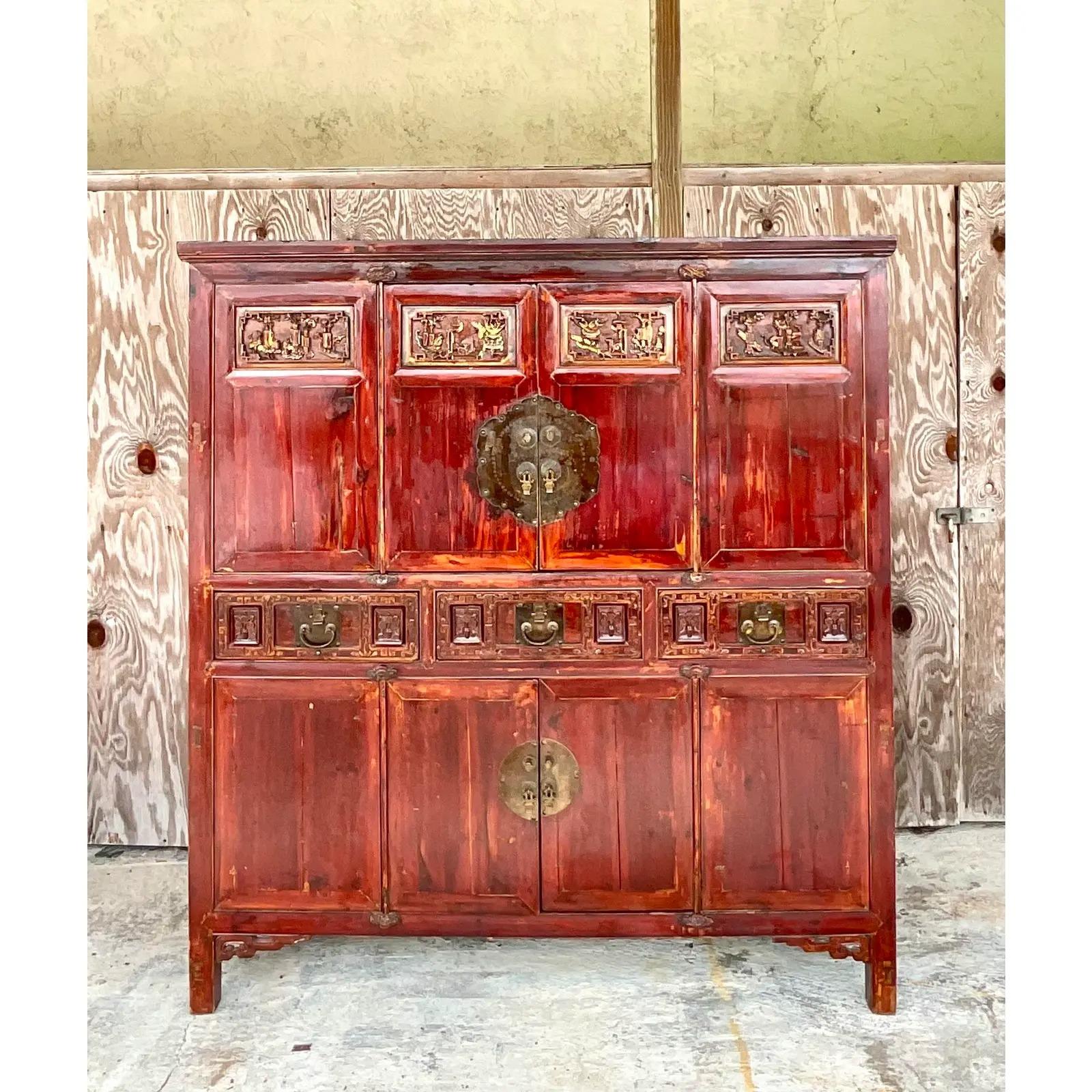 Vintage Asian Red Lacquered Hutch For Sale 2