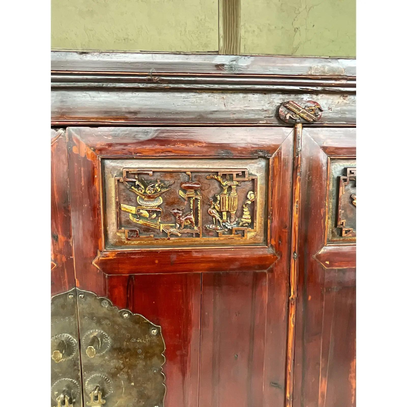 Vintage Asian Red Lacquered Hutch For Sale 3