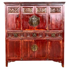 Antique Asian Red Lacquered Hutch