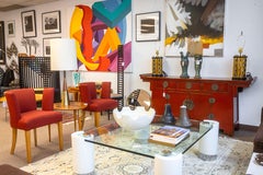 Vintage Asian Red Lacquered with Brass Hardware Sideboard Buffet Cabinet