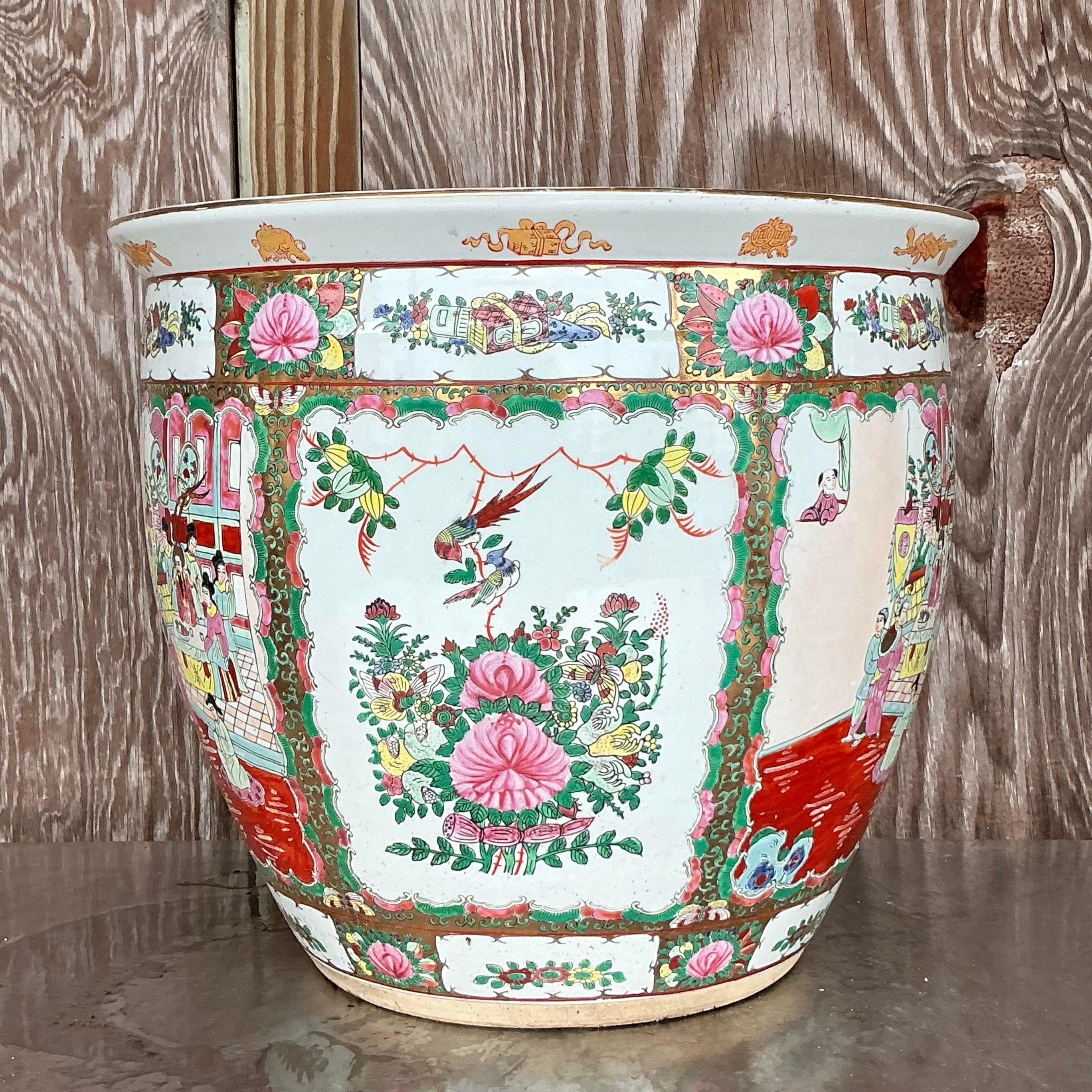Chinese Vintage Asian Rose Famile Ceramic Planter