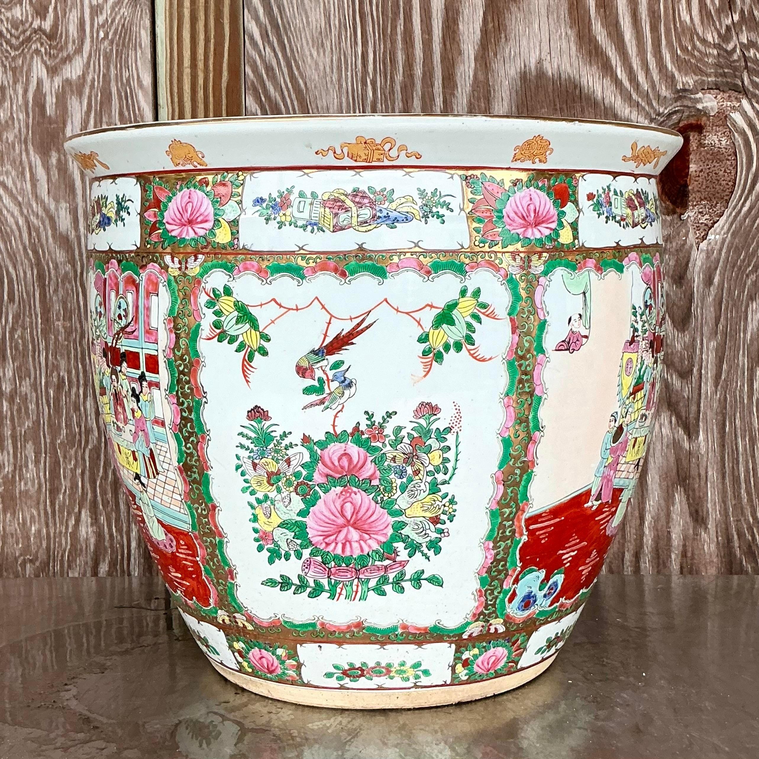 20th Century Vintage Asian Rose Famile Ceramic Planter