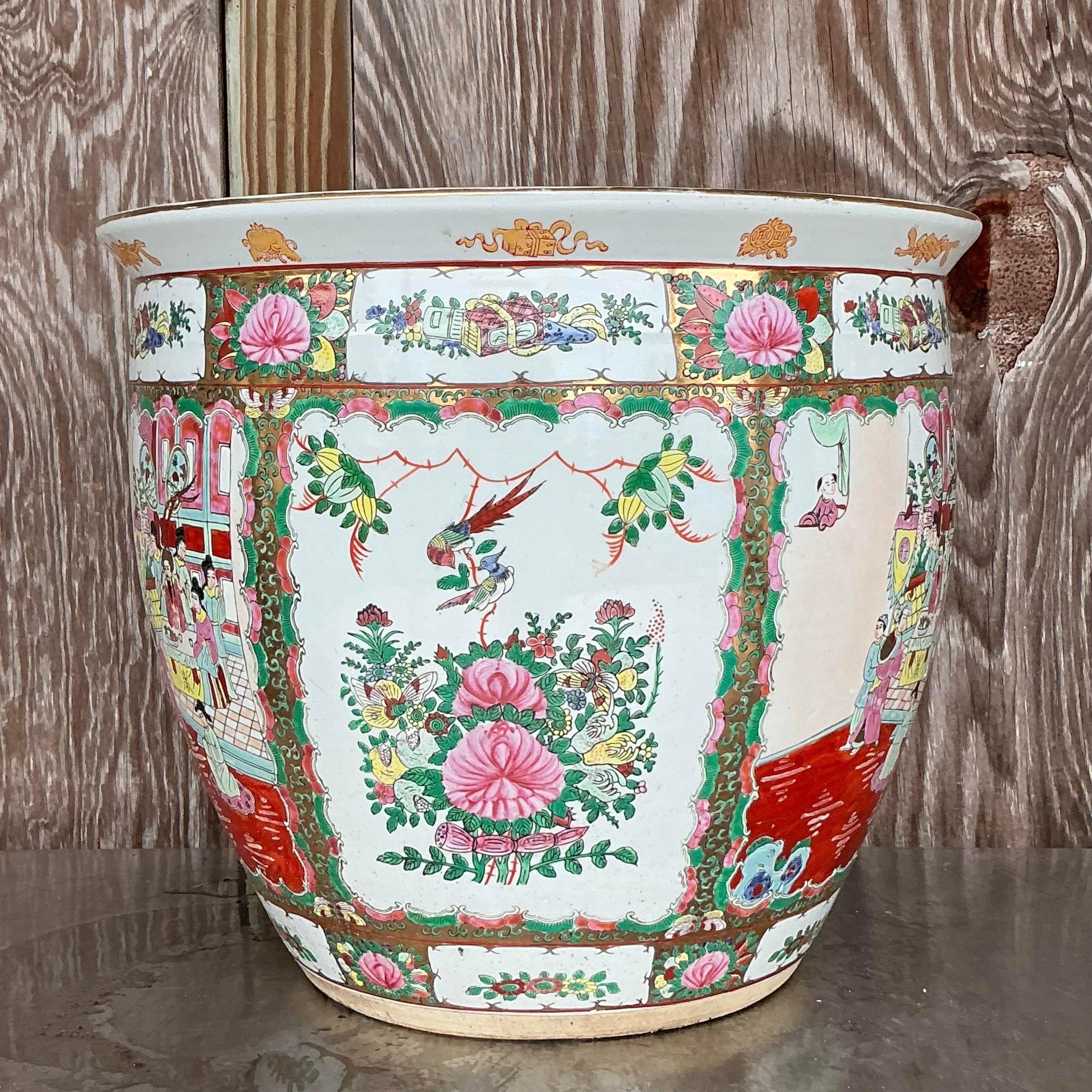 Vintage Asian Rose Famile Ceramic Planter 1