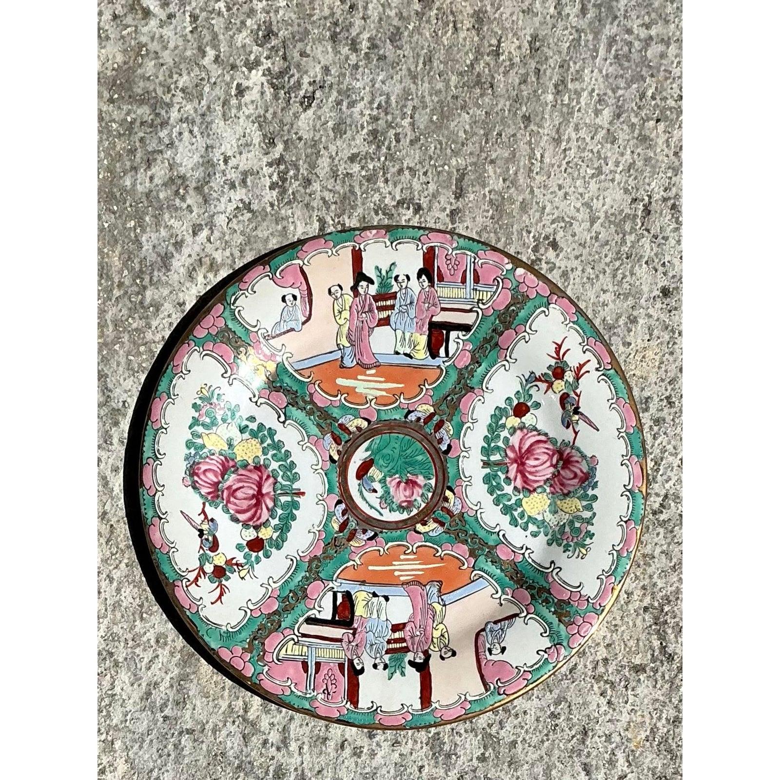 Assiettes plates vintage asiatiques Rose Famile - Lot de 8 en vente 2